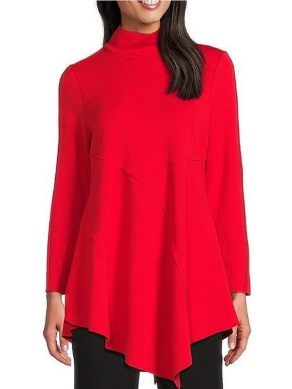 NWT IC Collection Soft Knit Crepe Mock Neck Long Sleeve Tunic Top, XL- Red